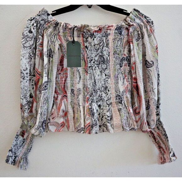 AllSaints WM297W Women's Sz 6 Soft Pink Lara Makutu Off the Shoulder Top - Picture 1 of 9